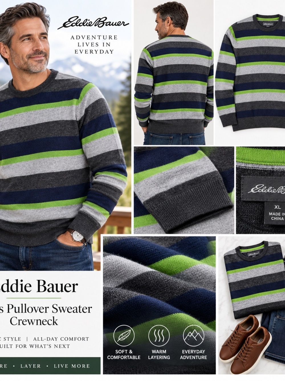 Eddie Bauer NWT Men’s XL PULLOVER SWEATER CREWNECK
